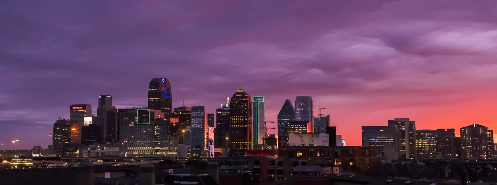 Dallas skyline panorama during dramatic sunset