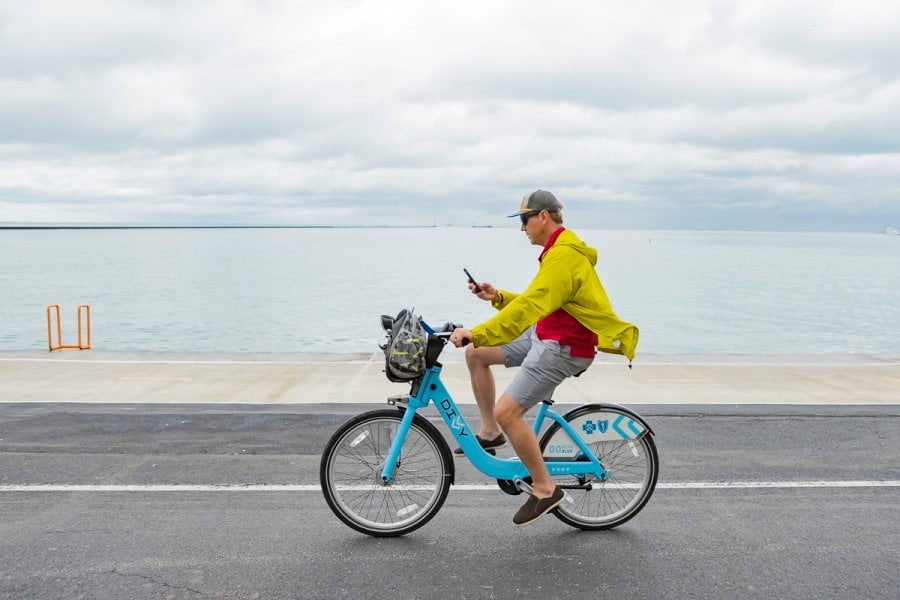 A texting cyclist