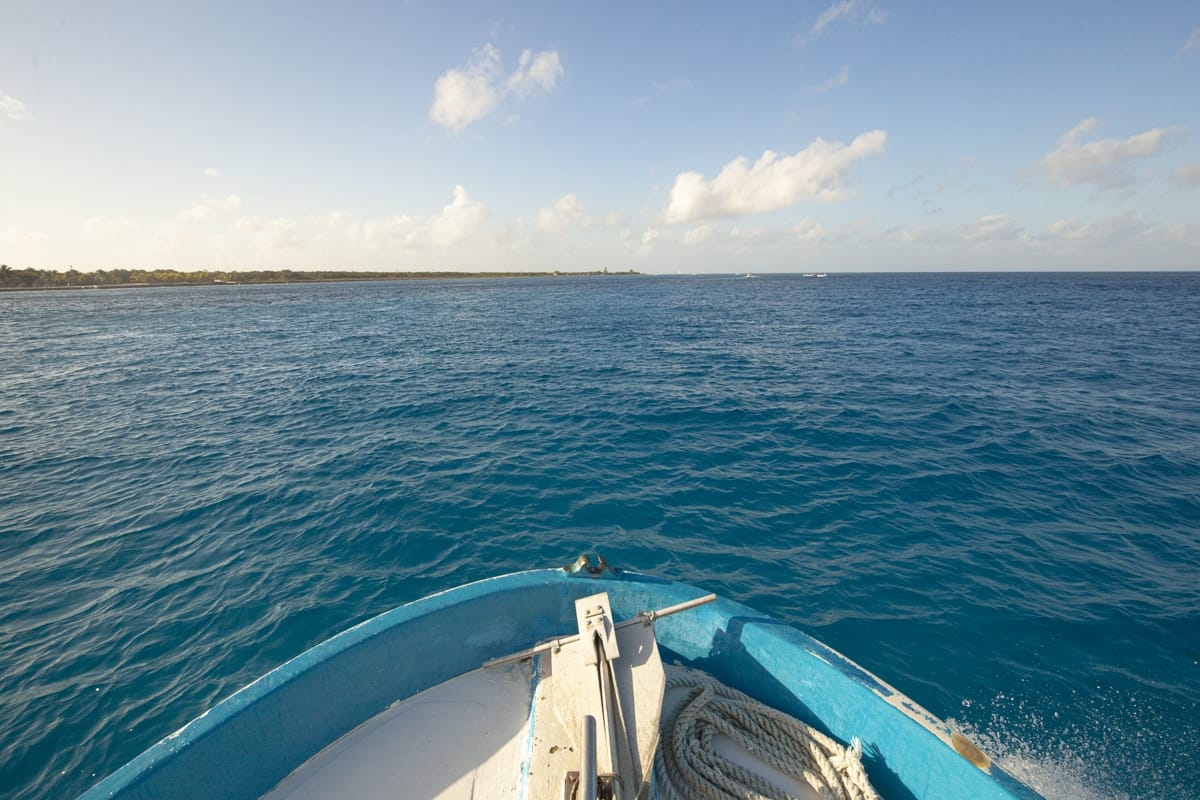 Riding boat out to dive location. 