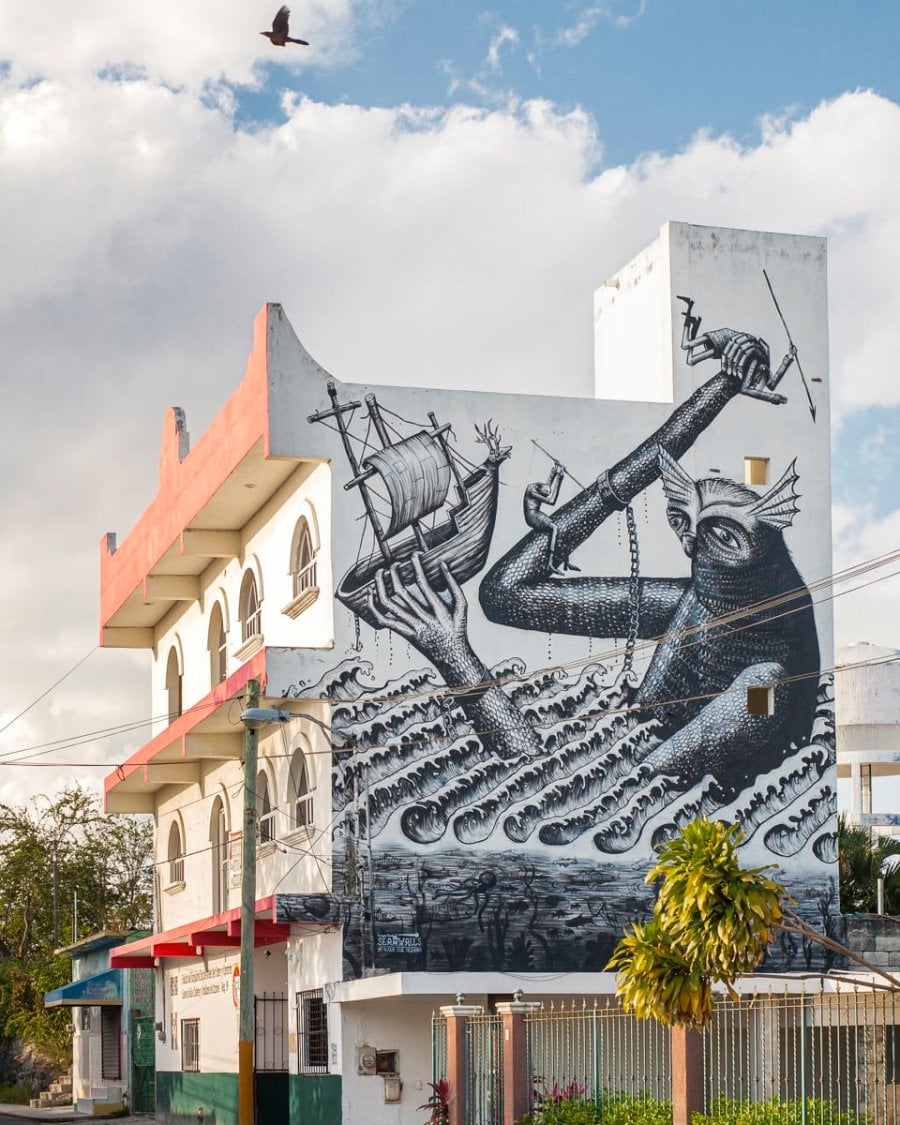 A mural of a sea monster in Cozumel, Mexico