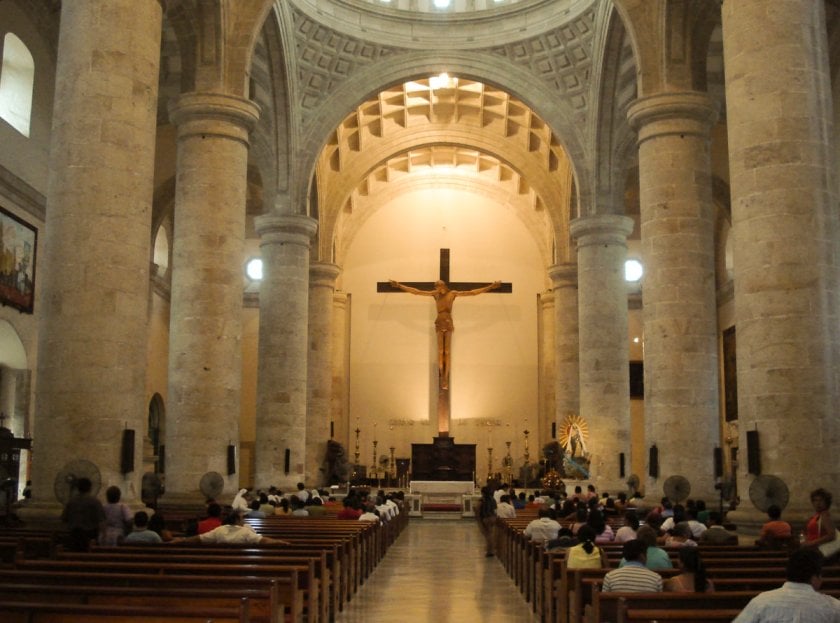 The largest indoor crucifix in the Americas inside a cathedral