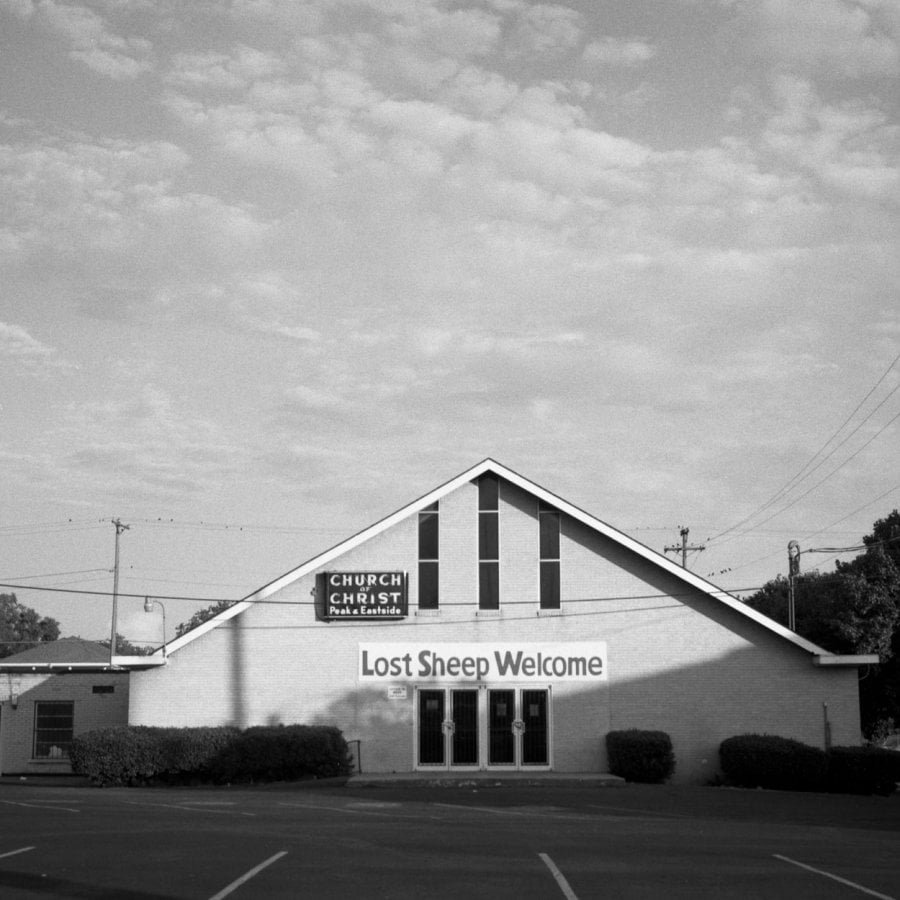 A church with the sign, Lost Sheep Welcome in the Old East Dallas neighborhood