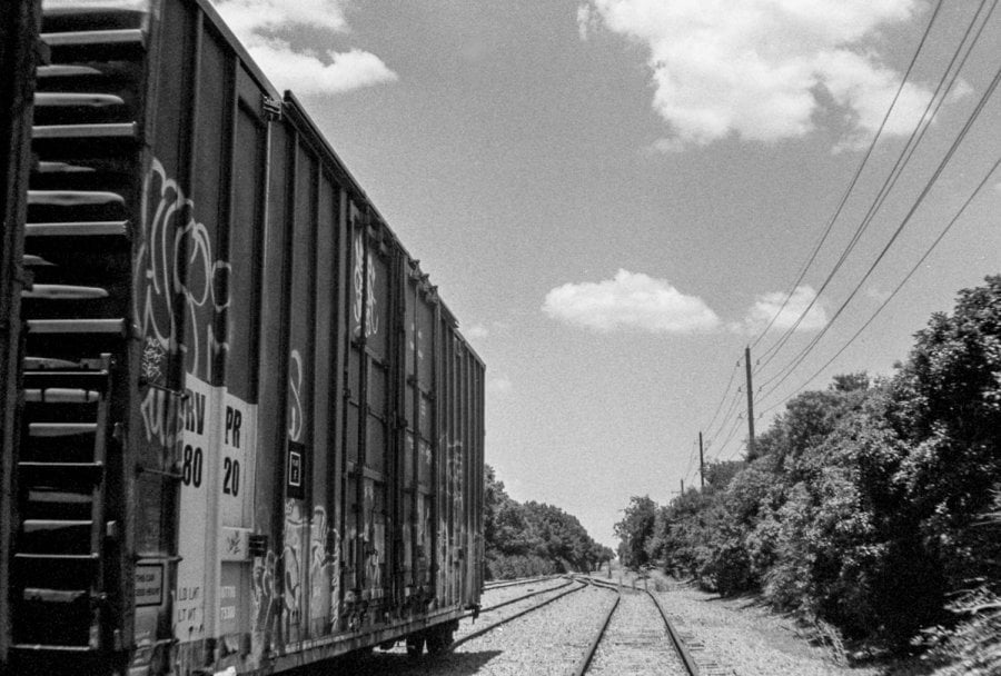 An abandoned rail car in Addison, Texas