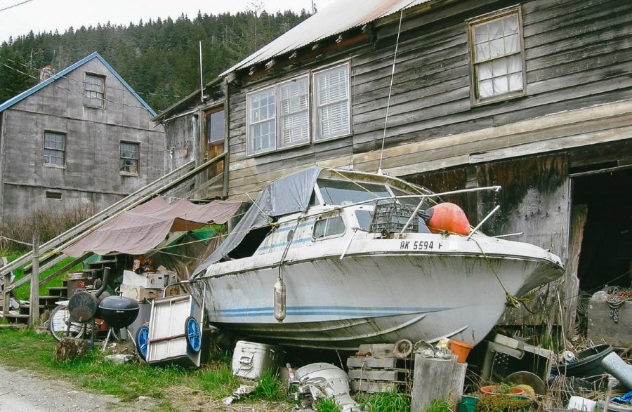 Old boat and house in Hoonah