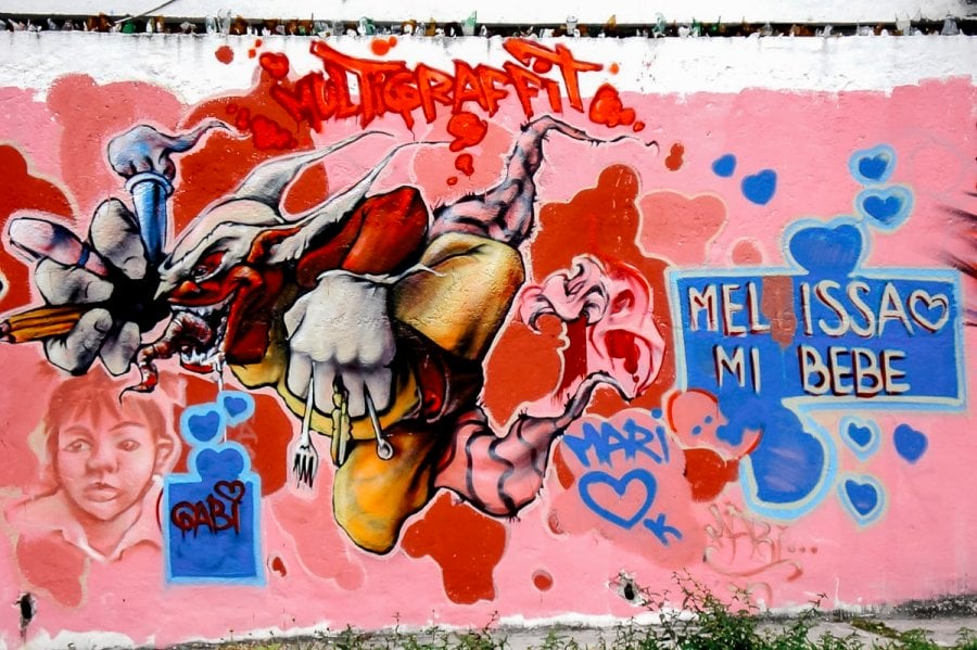 A crazy clown mural in Cancun