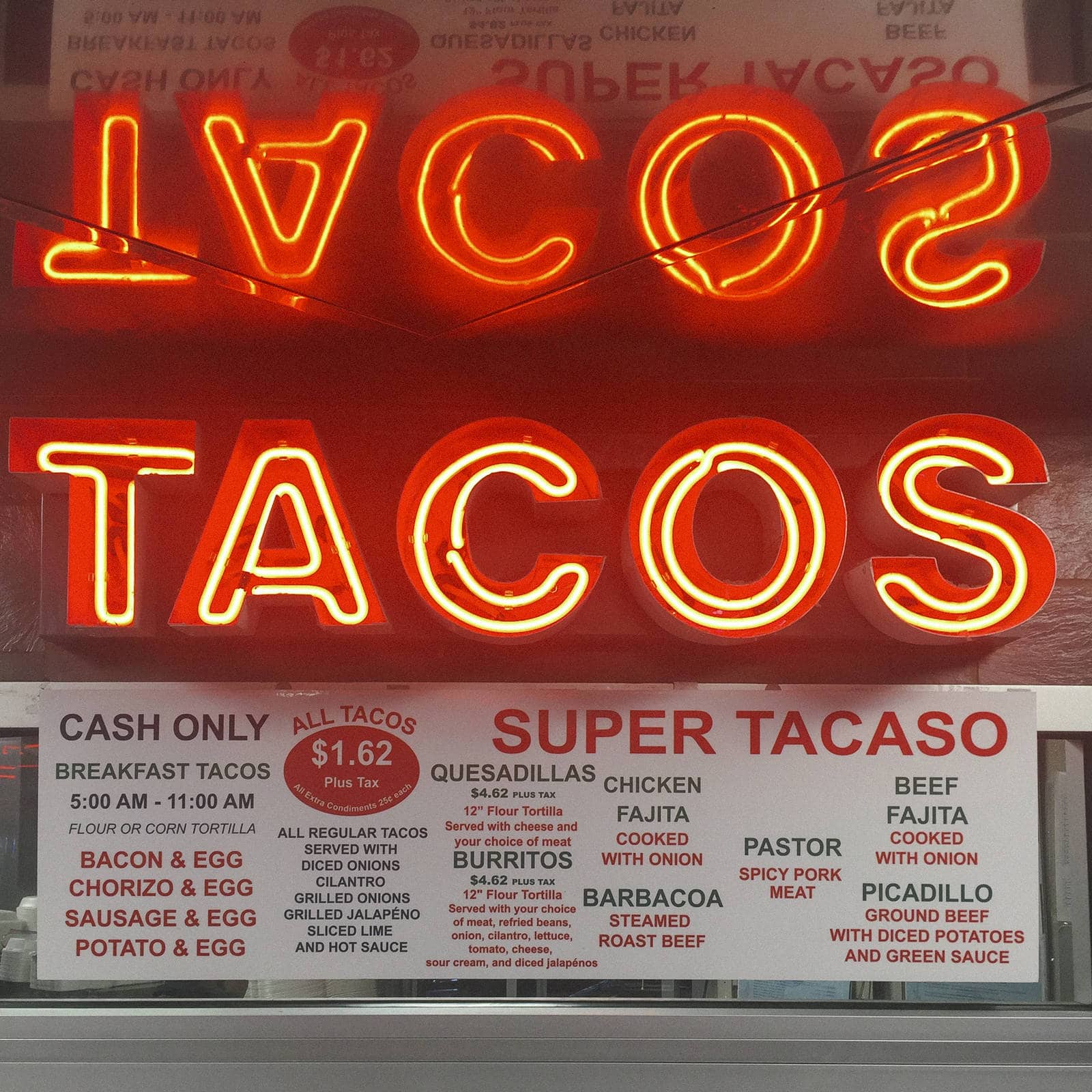Photos People Remember: Neon Taco sign reflection