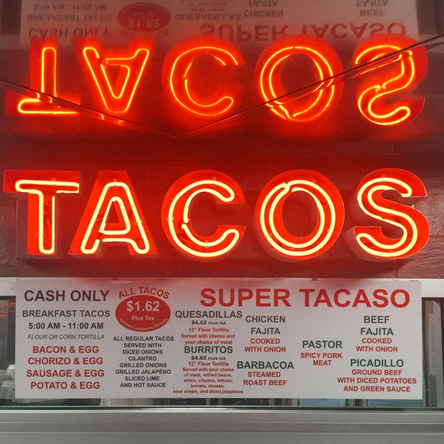 Photos People Remember: Neon Taco sign reflection