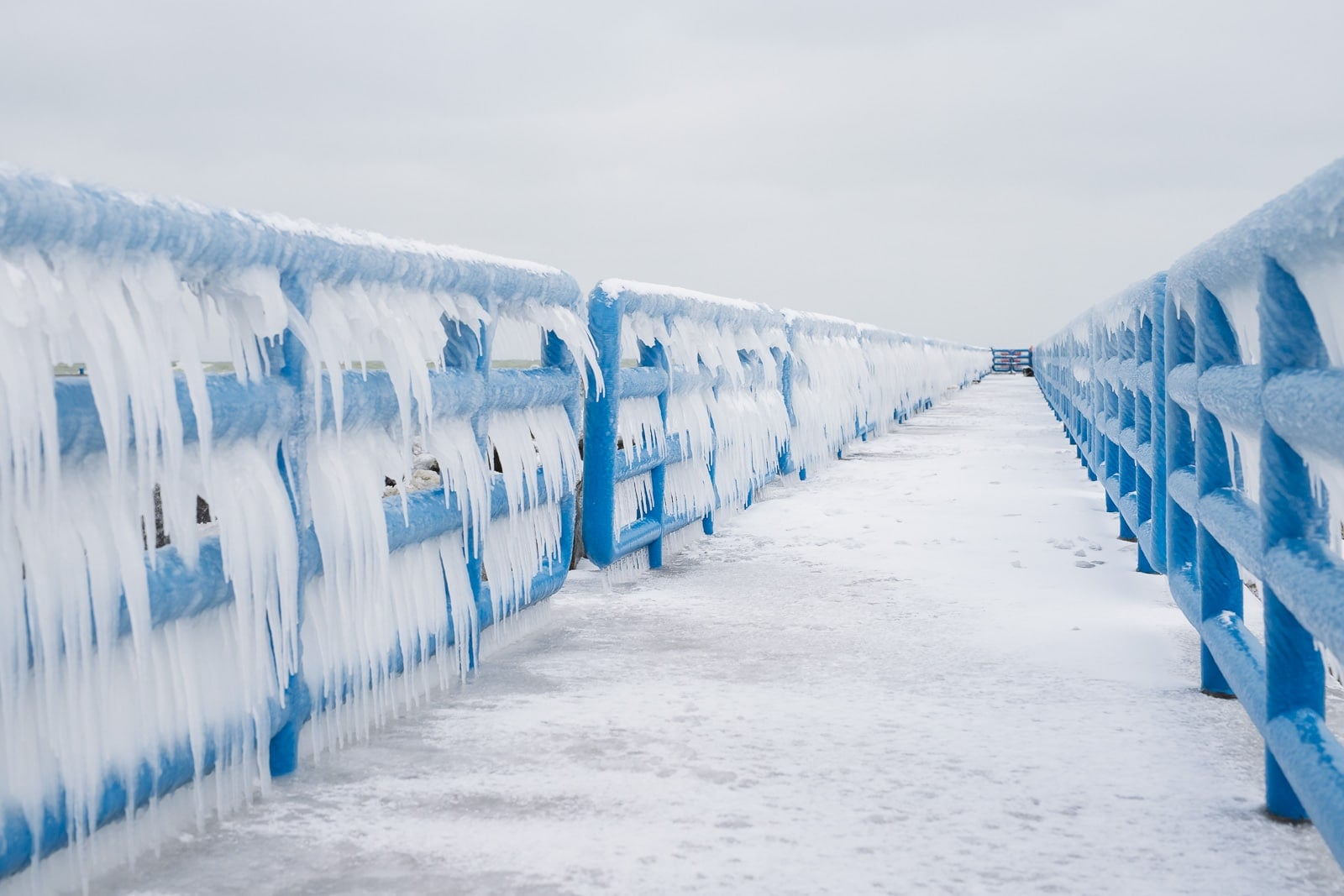 Frozen rails at Holland State Park Beach 