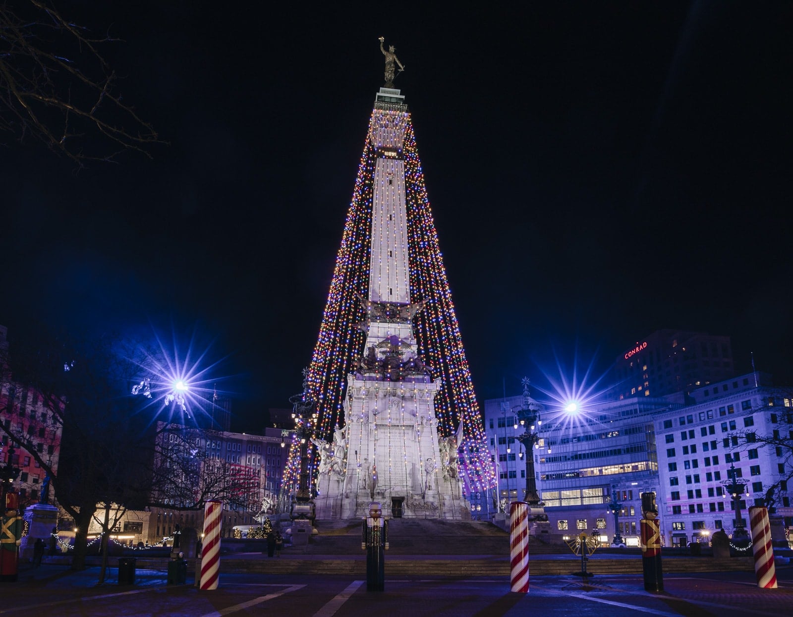 Indianapolis Circle of Lights with blue lights