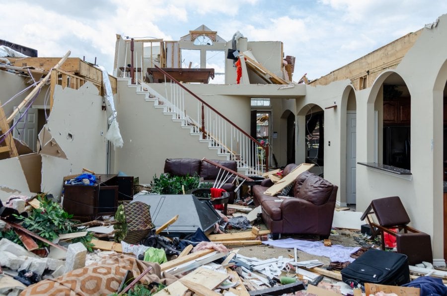The living room of a home destroyed by the Forney tornado