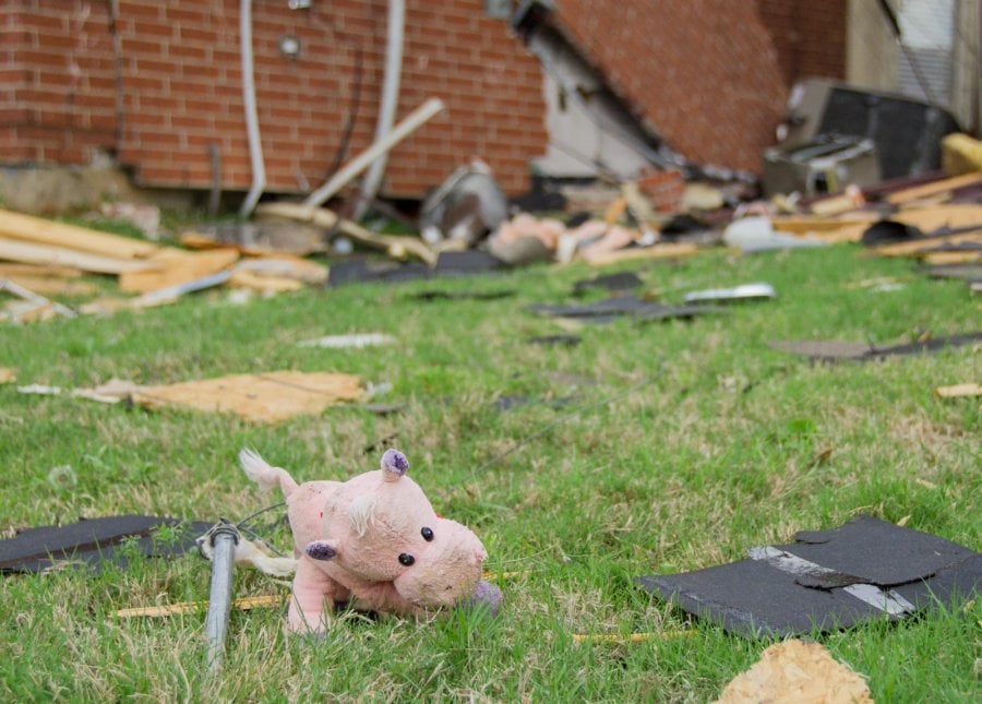 A child's toy thrown by the tornado