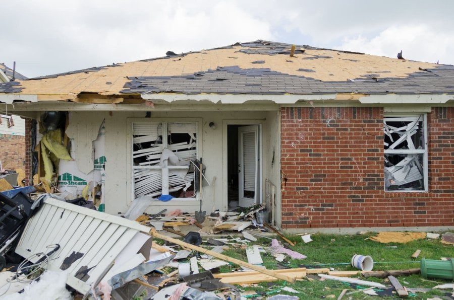 A house damaged by the Forney tornado