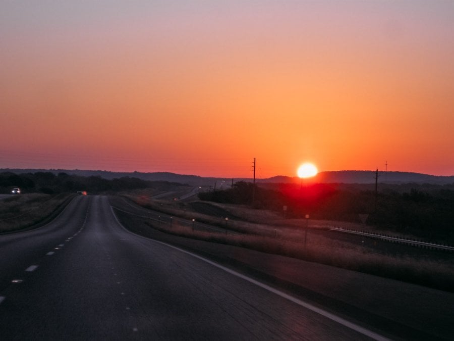 Sunrise at the end of a long road 