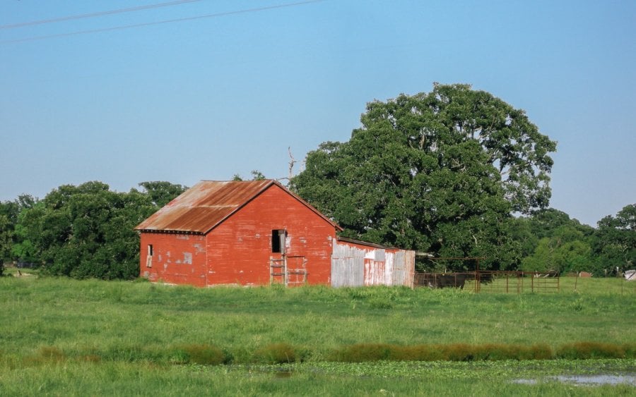 An old red barn in East Texas