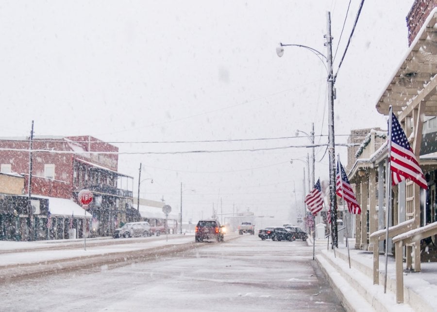 Wills Point in a snowstorm