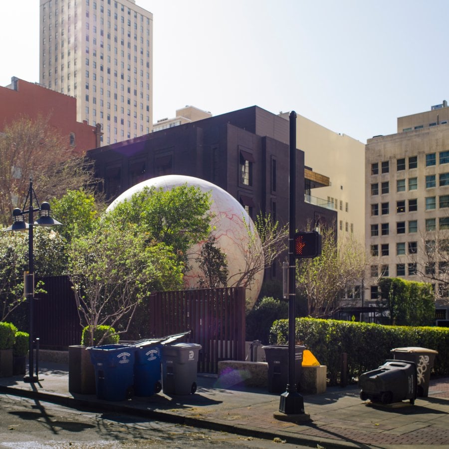 Giant Eyeball sculpture in downtown Dallas