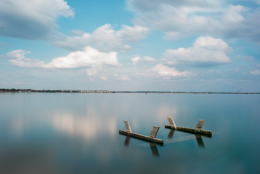 A park bench underwater in Lake Ray Hubbard
