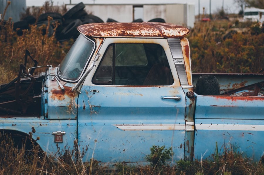 An abandoned chevy pickup truck