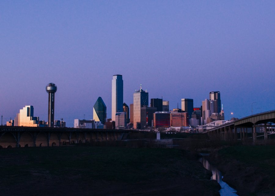 Dallas Skyline Sunset Timelapse Over The Trinity River Levee