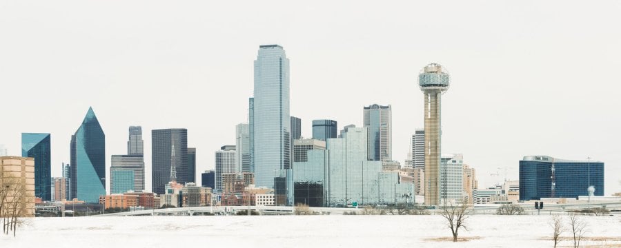 Dallas skyline covered with snow