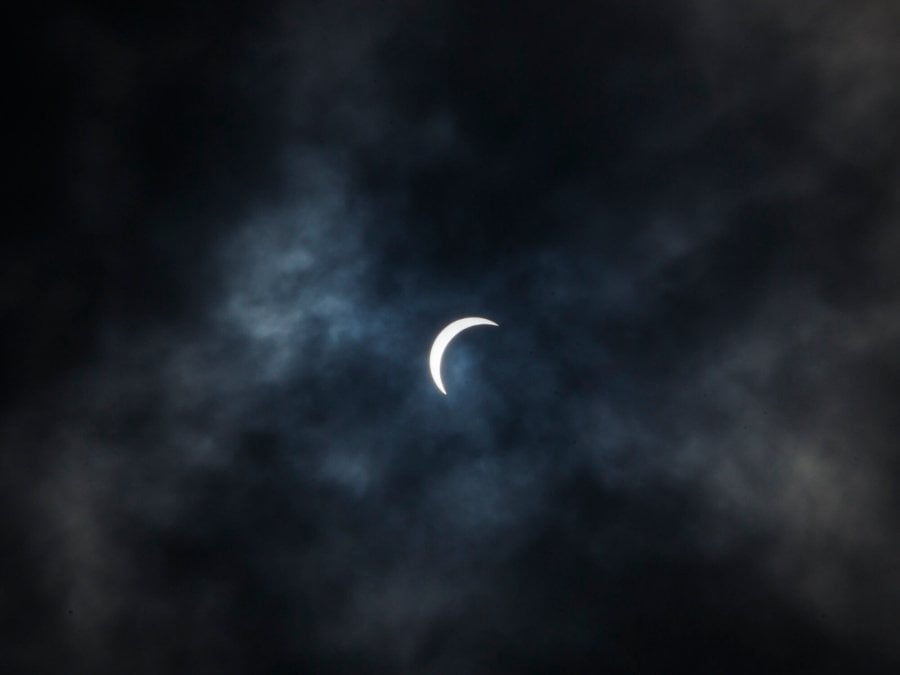Partial eclipse of the sun to where it looks like crescent
