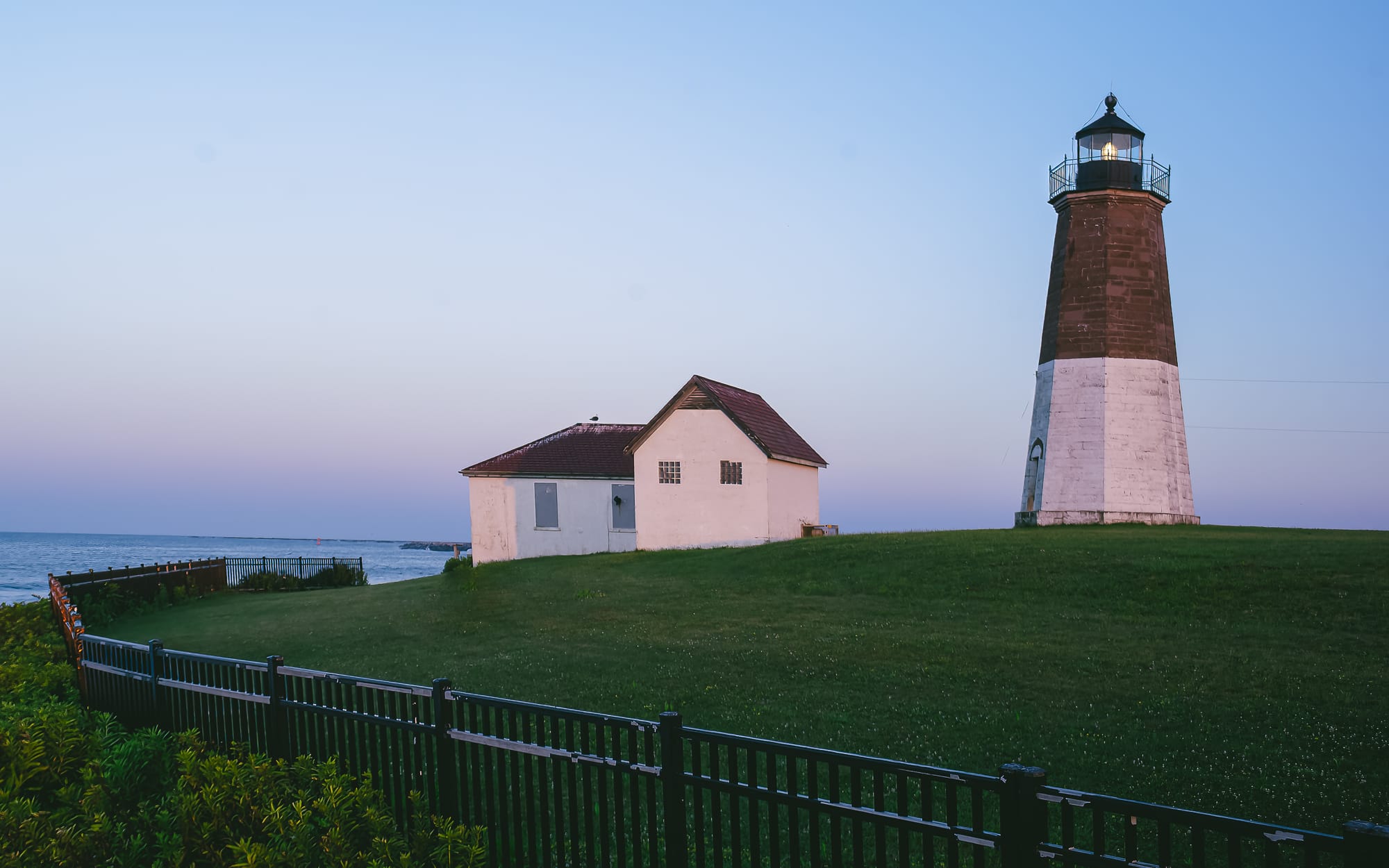 Point Judith Lighthouse in, Narragansett, Rhode Island during sunrise