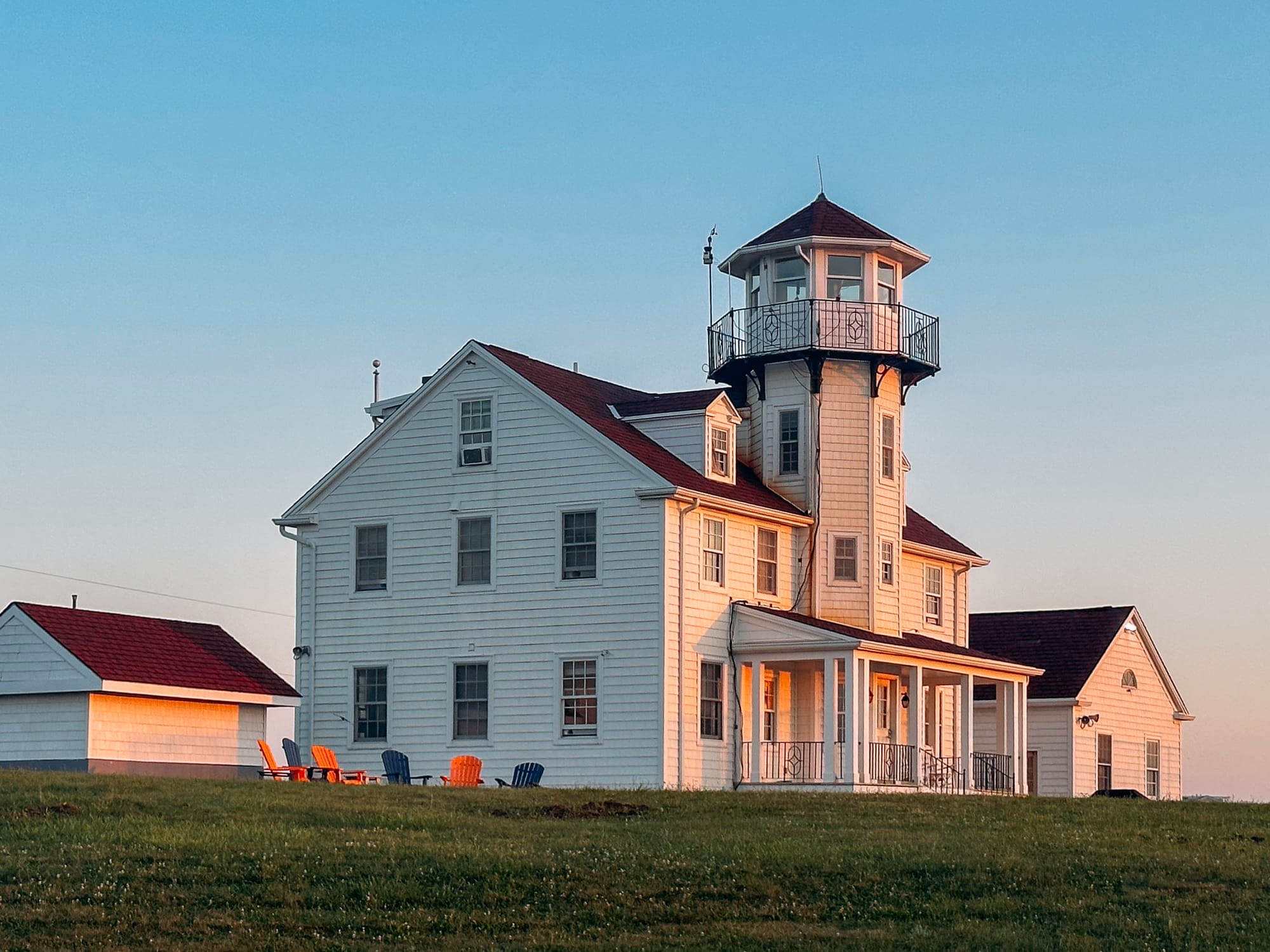 Point Judith Lighthouse in Narragansett during sunrise