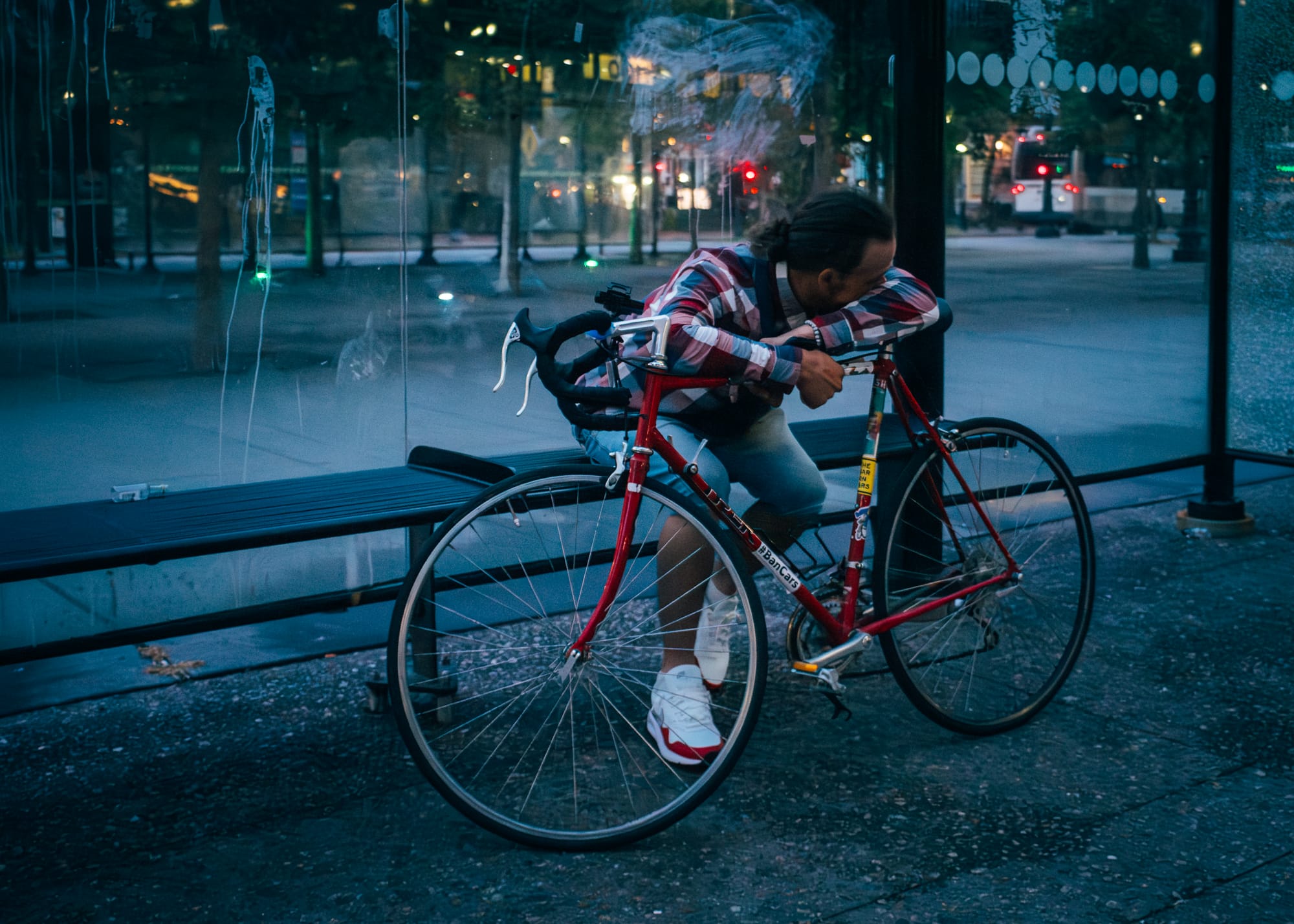 A cyclist in downtown Providence, Rhode Island